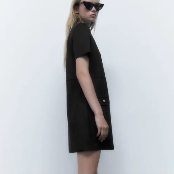 Zara Black Faux Suede Gold Button Shift Sheath Mini Dress - S - Picture 3 of 16